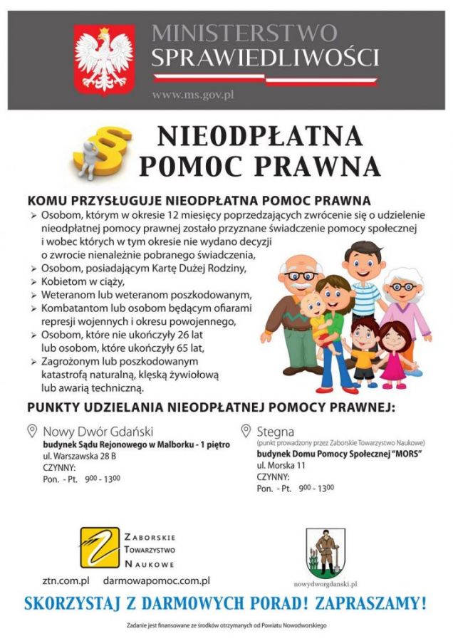 nieodpłatna pomoc prawna stegna, nieodpłatna pomoc prawna nowy dwór gdański