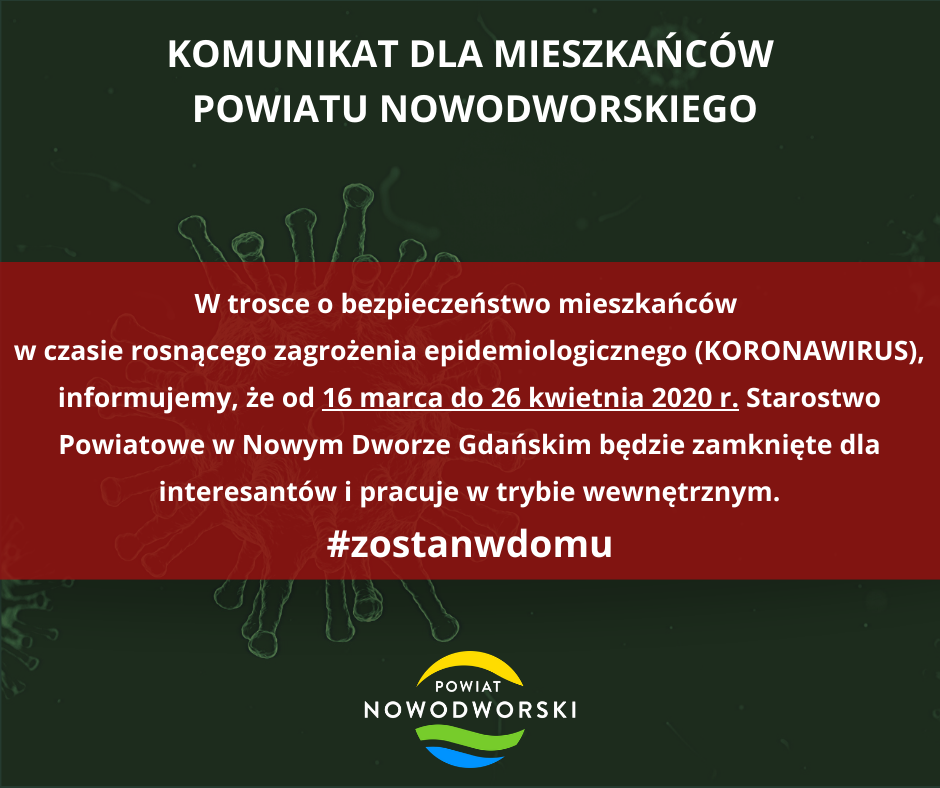 Komunikat dla mieszkańców powiatu nowodworskiego