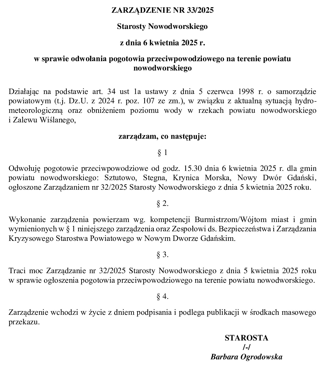 Odwołanie pogotowia przeciwpowodziowego
