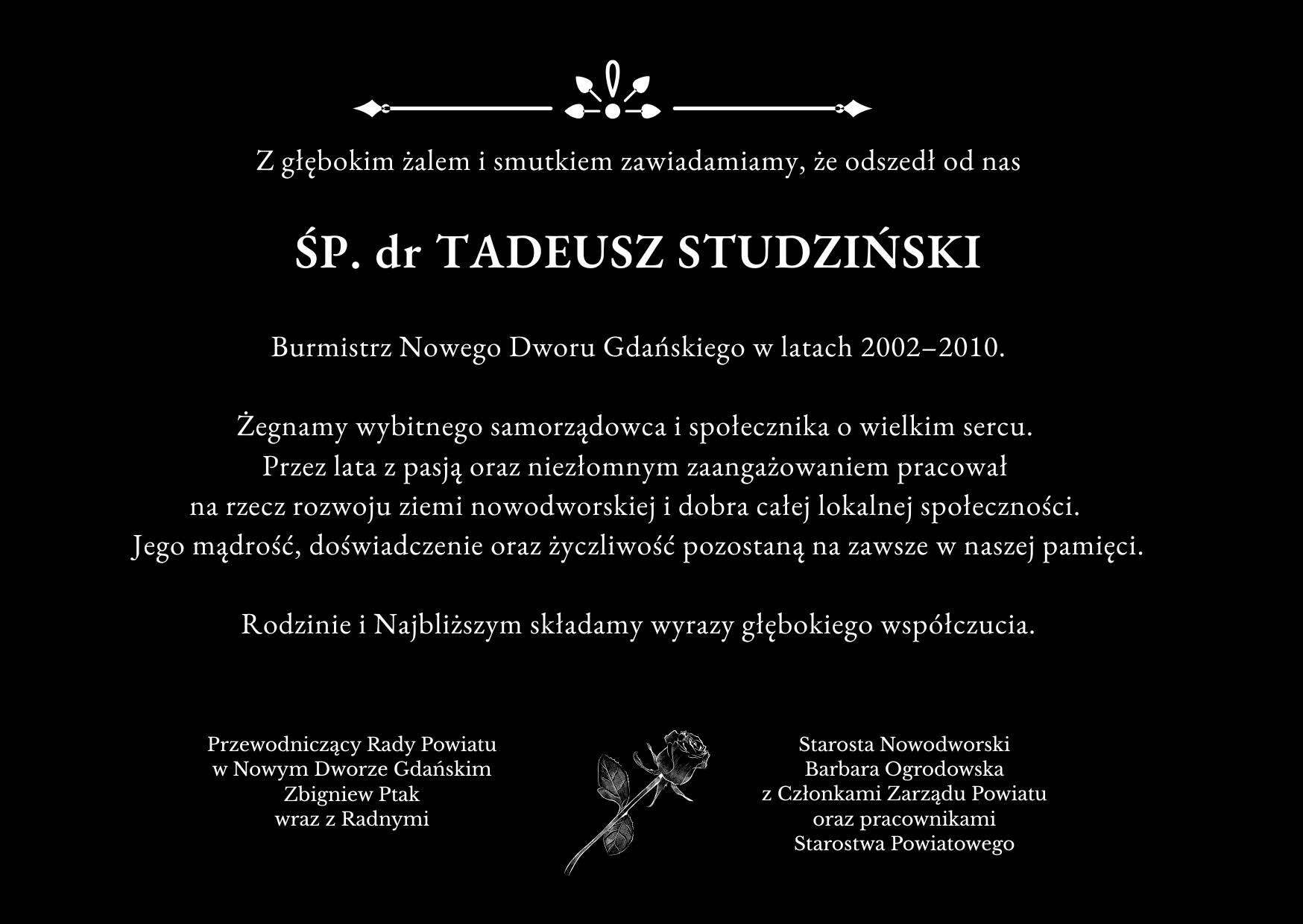 Zmarł Tadeusz Studziński