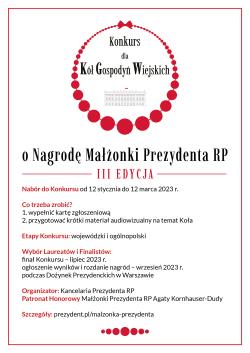 KONKURS DLA KÓŁ GOSPODYŃ WIEJSKICH O NAGRODĘ MAŁŻONKI PREZYDENTA RP